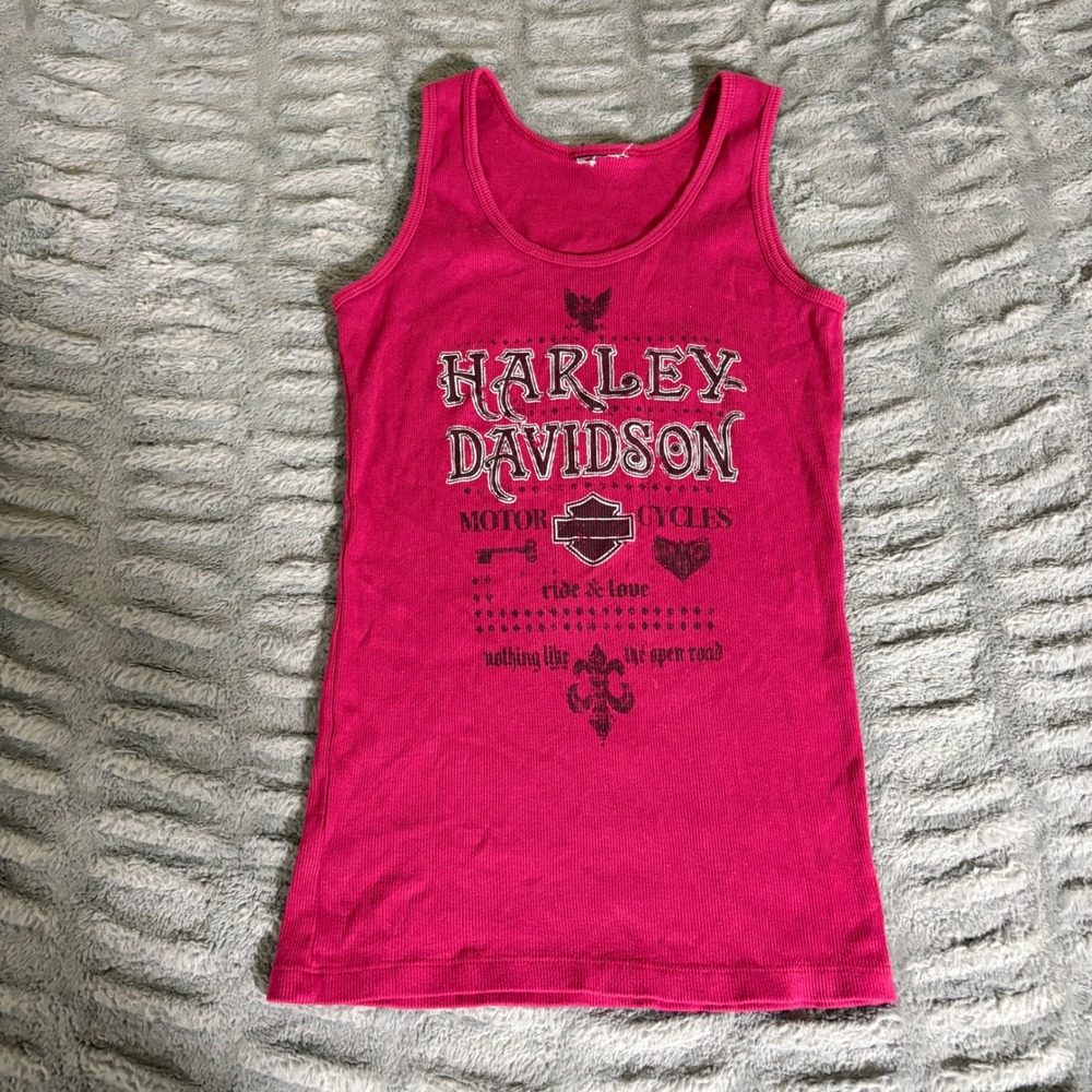 Harley-Davidson Berlin Germany Graphic Ribbed Tank Top Pink Womens Small AT390